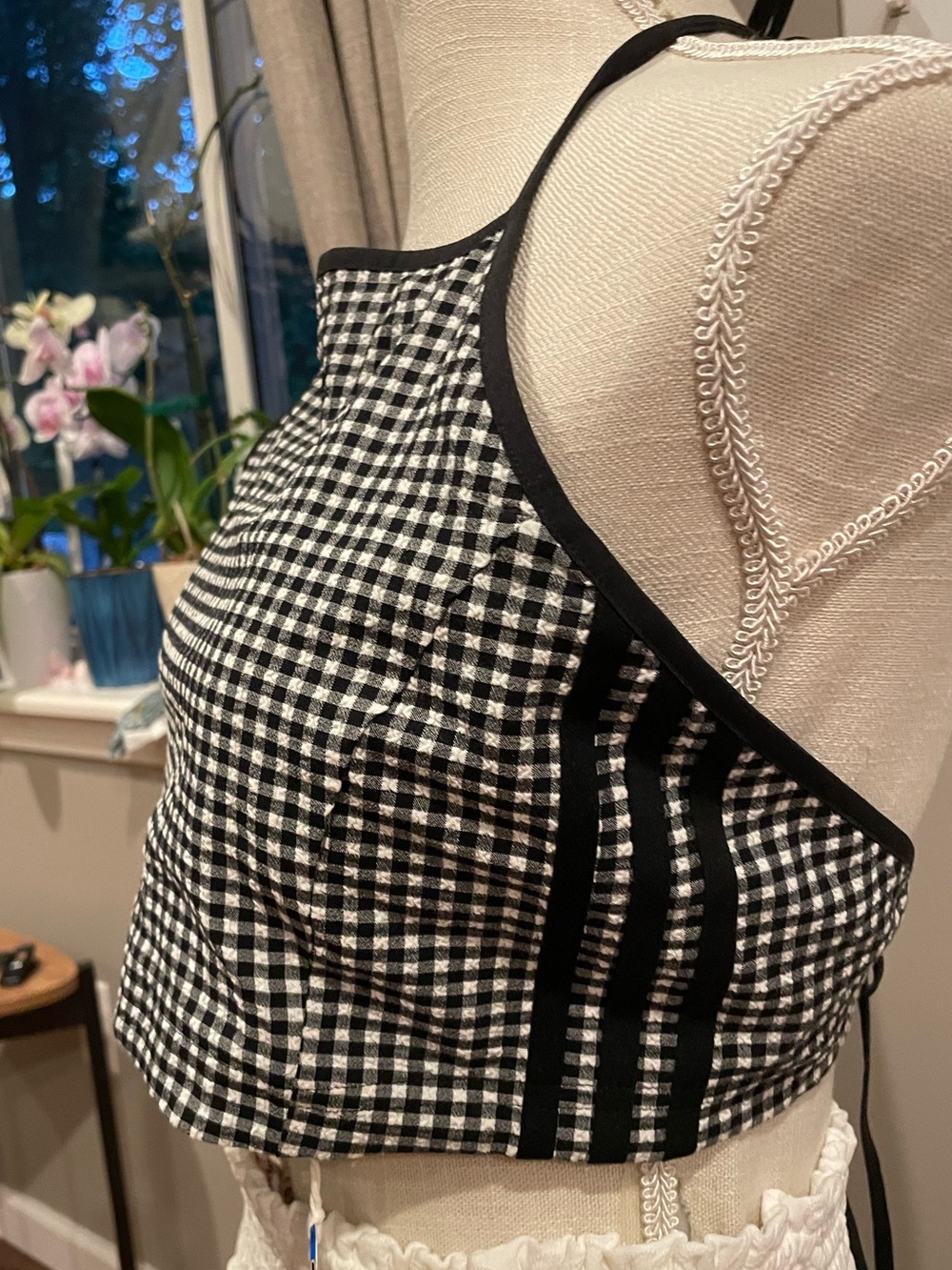 Adidas Black and White Gingham Halter Crop Top - Picture 9 of 10